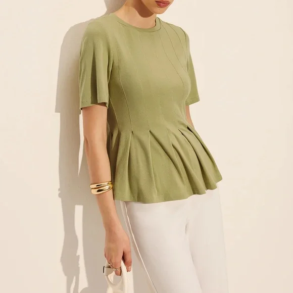 123 Pleated Peplum Ribbed Top - Picture 2 of 5